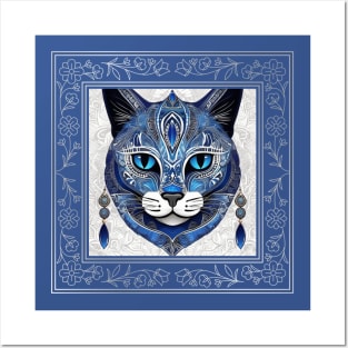 Sapphire Bloom Feline Posters and Art